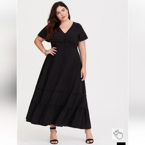 Black Button-Front Challis Maxi Dress